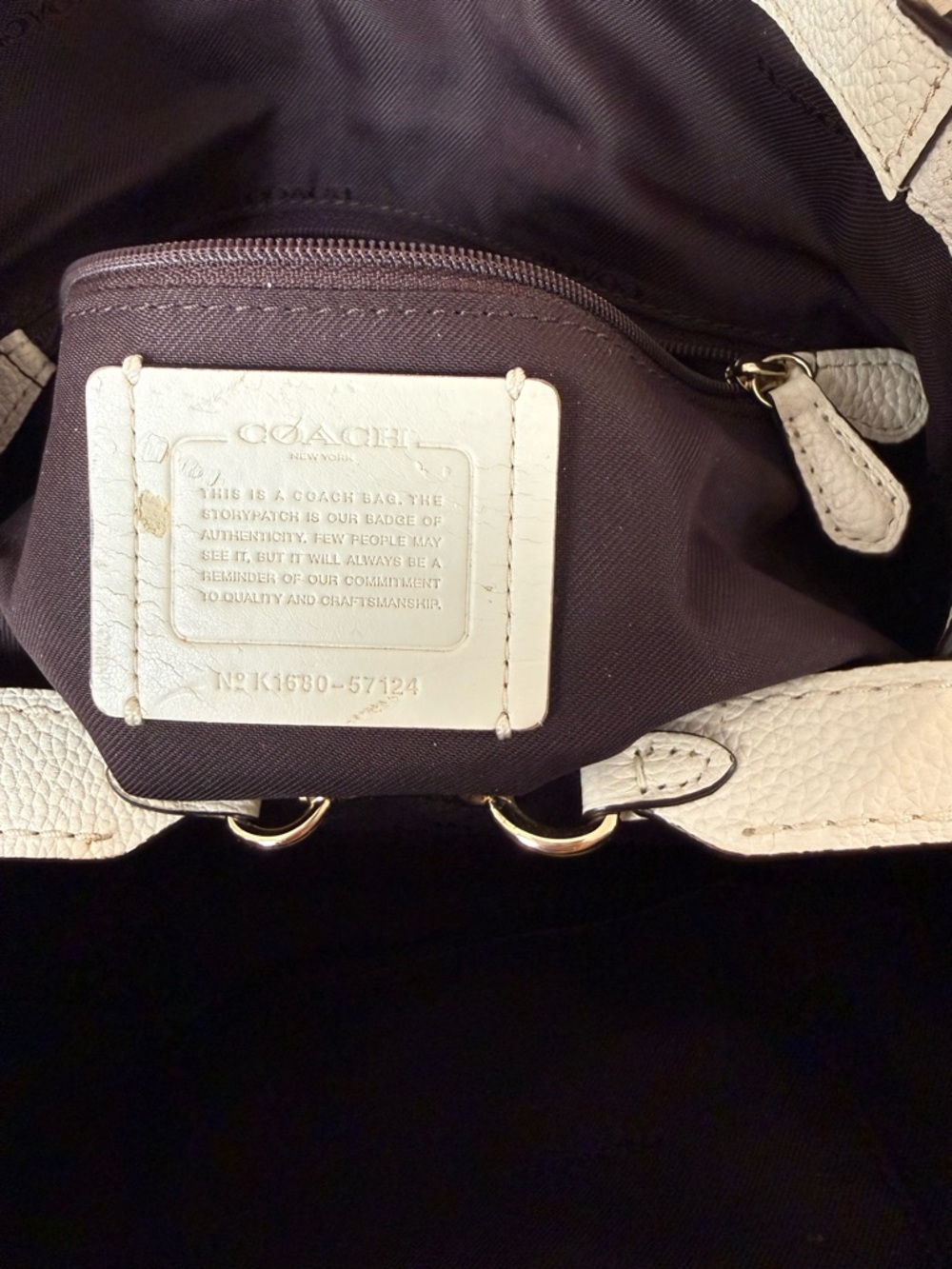 Coach Ivory Pebbled Leather Shoulder Bag with Gold Hardware EUC - Picture 7 of 7